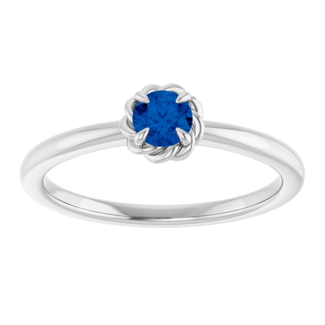 Platinum Lab-Grown Blue Sapphire Solitaire Rope Ring
