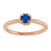 14K Rose Lab-Grown Blue Sapphire Solitaire Rope Ring