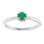 14K White Lab-Grown Emerald Solitaire Rope Ring