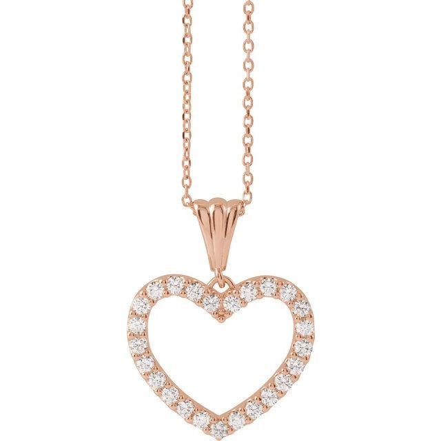 14K Rose 3/8 CTW Natural Diamond Heart 18" Necklace