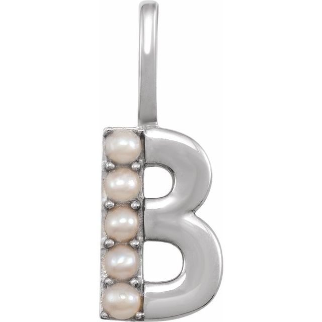 14K White Cultured White Freshwater Pearl Initial B Charm/Pendant