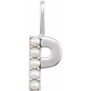 14K White Cultured White Freshwater Pearl Initial P Charm/Pendant
