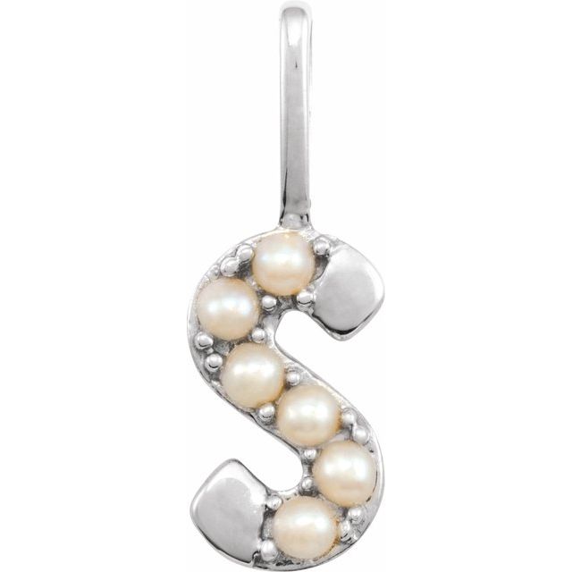 14K White Cultured White Freshwater Pearl Initial S Charm/Pendant