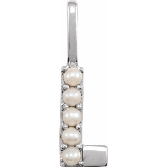 14K White Cultured White Freshwater Pearl Initial L Charm/Pendant