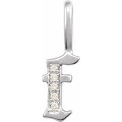 14K White .04 CTW Natural Diamond Gothic Initial F Charm/Pendant