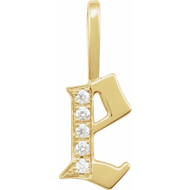 14K Yellow Gold Gothic Initial E Charm/Pendant with Natural Diamond - Part Number 688824