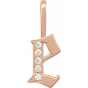 14K Rose .05 CTW Natural Diamond Gothic Initial E Charm/Pendant