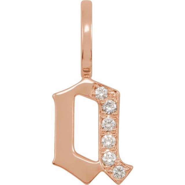 14K Rose .05 CTW Natural Diamond Gothic Initial A Charm/Pendant