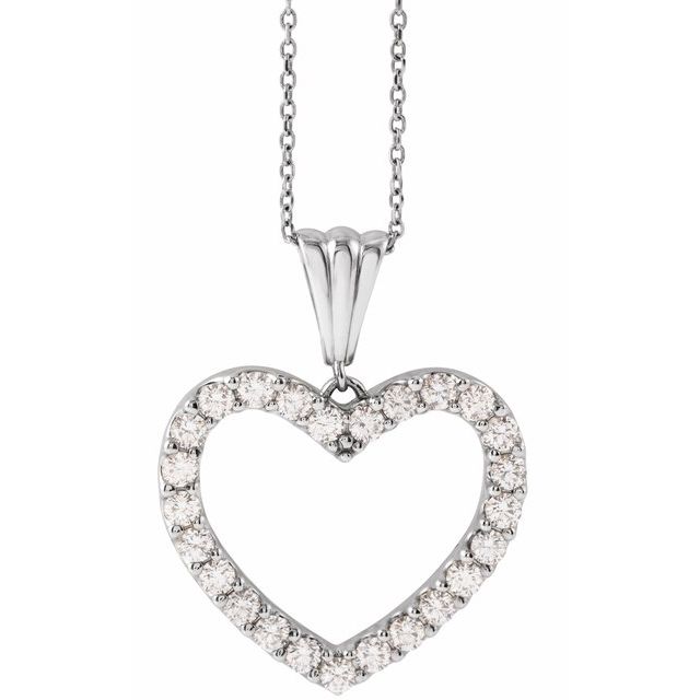 14K White 1 CTW Natural Diamond Heart 18" Necklace