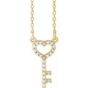 14K Yellow .08 CTW Natural Diamond Heart Key 16 1/2" Necklace