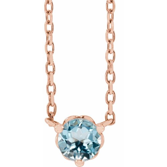 14K Rose Natural Sky Blue Topaz Solitaire 18" Necklace
