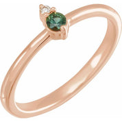 14K Rose Natural Green Sapphire & .015 CT Natural Diamond Ring
