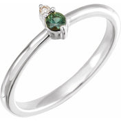 14K White Natural Green Sapphire & .015 CT Natural Diamond Ring