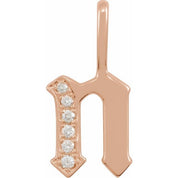14K Rose .06 CTW Natural Diamond Gothic Initial N Charm/Pendant