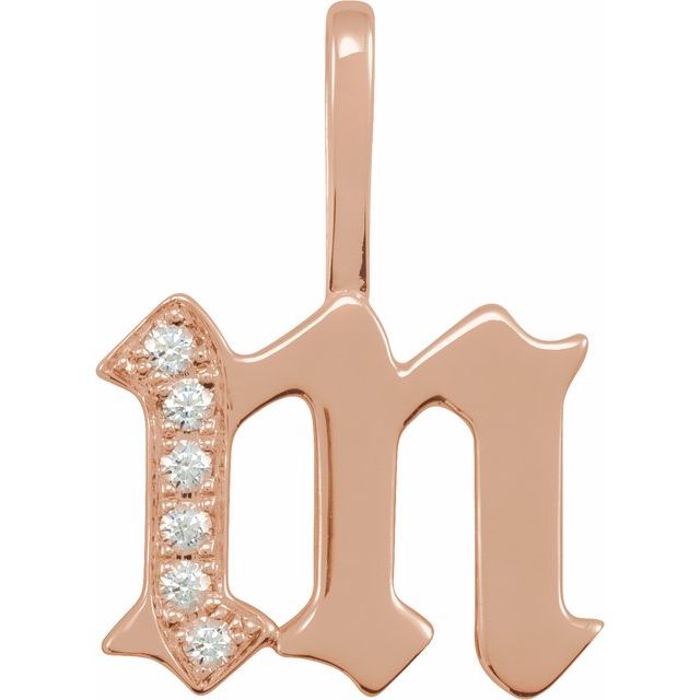 14K Rose .06 CTW Natural Diamond Gothic Initial M Charm/Pendant