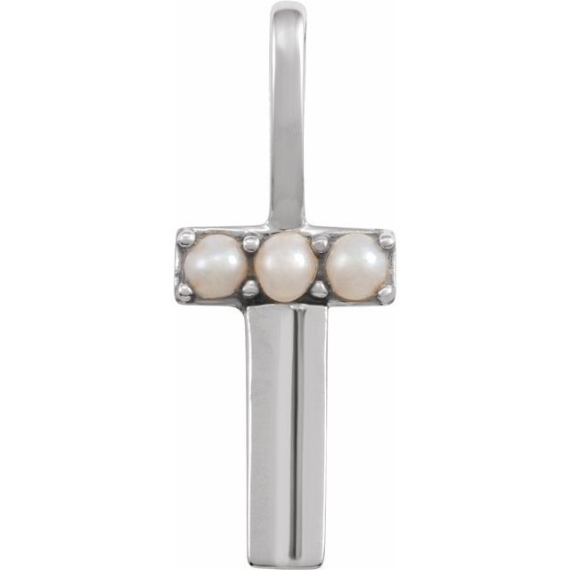 14K White Cultured White Freshwater Pearl Initial T Charm/Pendant