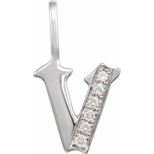 14K White Gold .06 CTW Natural Diamond Gothic Initial V Charm/Pendant