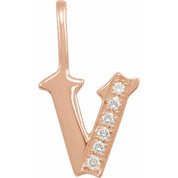 14K Rose .06 CTW Natural Diamond Gothic Initial V Charm/Pendant