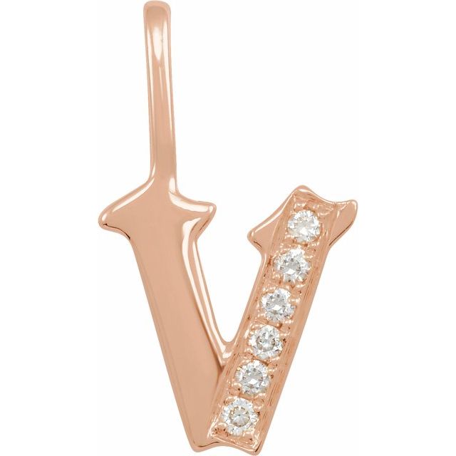 14K Rose .06 CTW Natural Diamond Gothic Initial V Charm/Pendant