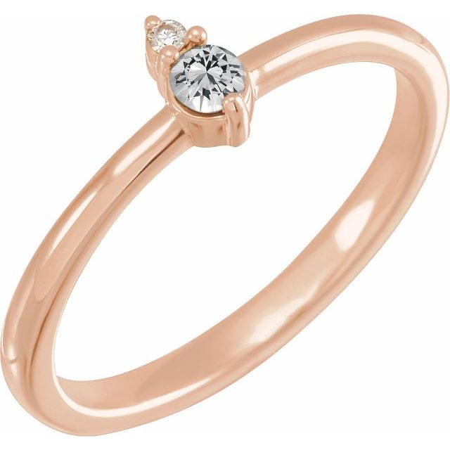 14K Rose Natural White Sapphire & .015 CT Natural Diamond Ring