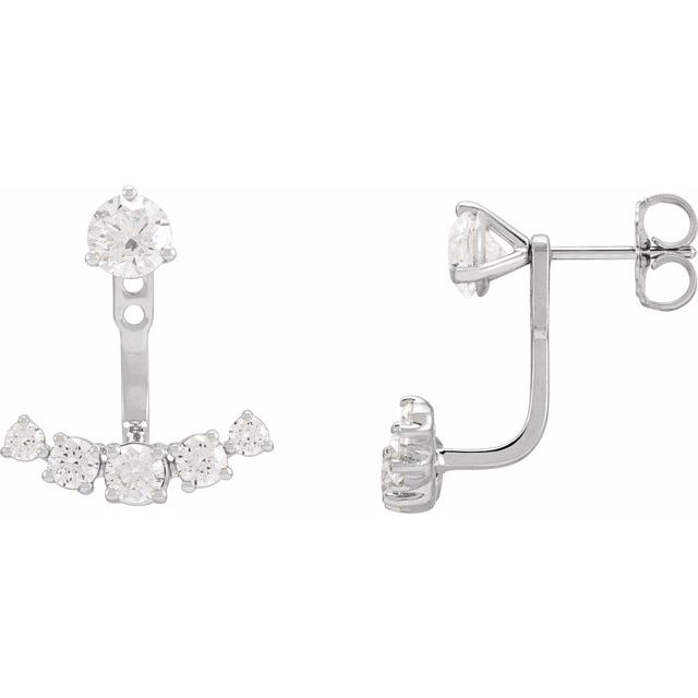 14K White 1 CTW Lab-Grown Diamond Curved Bar Earring Jackets