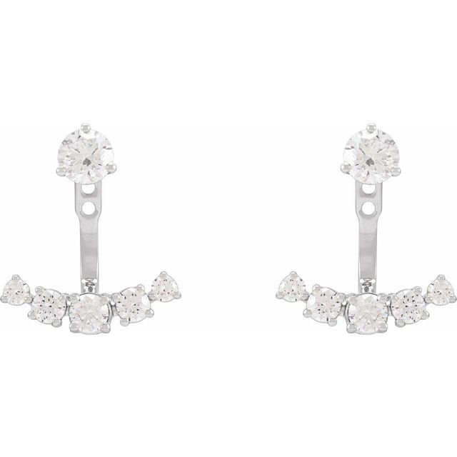 14K White 1 CTW Lab-Grown Diamond Curved Bar Earring Jackets