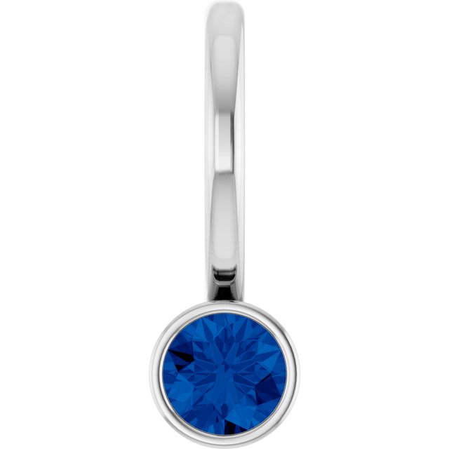 14K White Lab-Grown Blue Sapphire Charm/Pendant