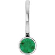 14K White Natural Emerald Charm/Pendant