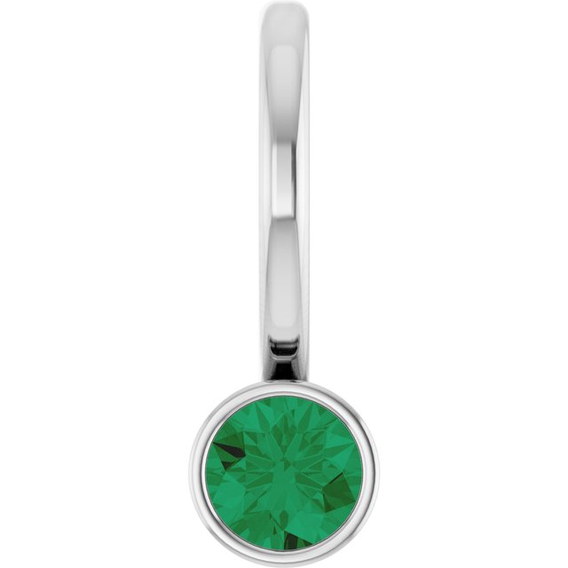 14K White Natural Emerald Charm/Pendant