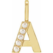 14K Yellow Cultured White Freshwater Pearl Initial A Charm/Pendant
