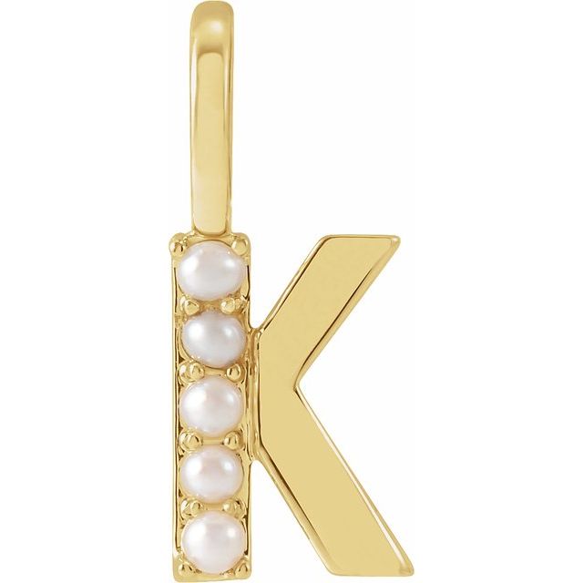 14K Yellow Gold Cultured White Freshwater Pearl Initial K Charm/Pendant