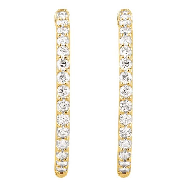 14K Yellow 2 CTW Natural Diamond Inside-Outside 29.5 mm Hinged Hoop Earrings