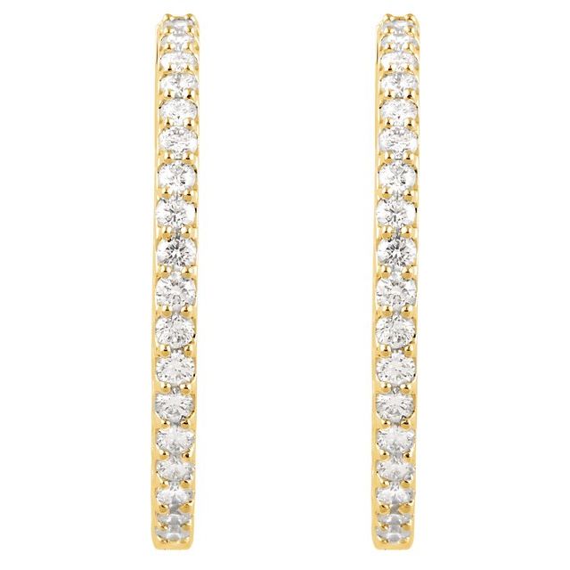 14K Yellow 3 CTW Natural Diamond Inside-Outside 34.5 mm Hinged Hoop Earrings
