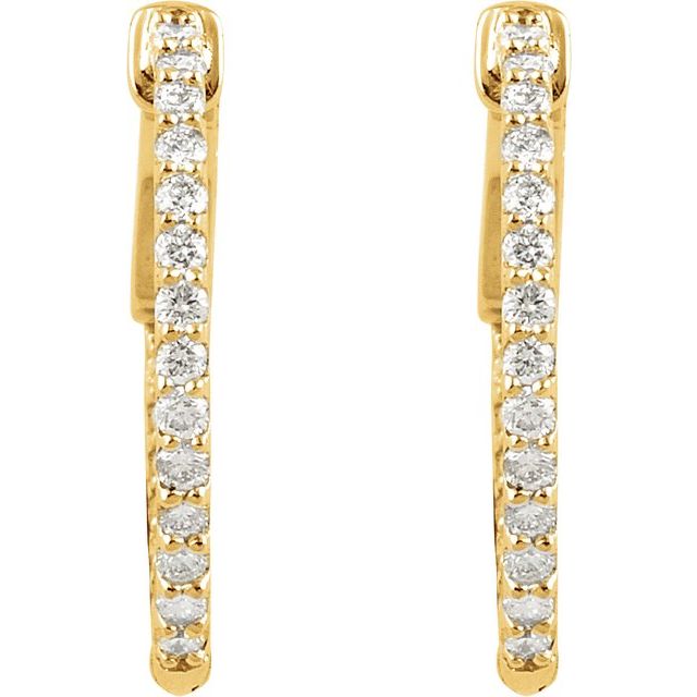 14K Yellow 1 CTW Natural Diamond Inside-Outside 26.5 mm Hinged Hoop Earrings