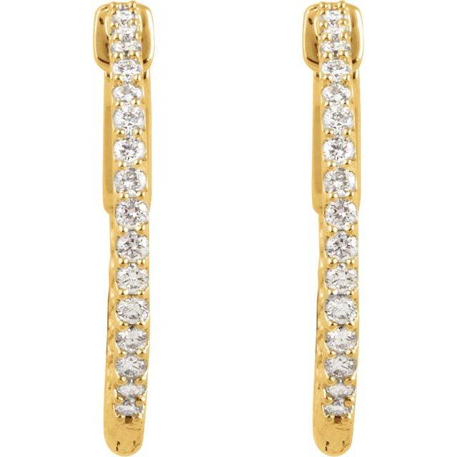 14K Yellow 3/4 CTW Natural Diamond Inside-Outside 23 mm Hinged Hoop Earrings