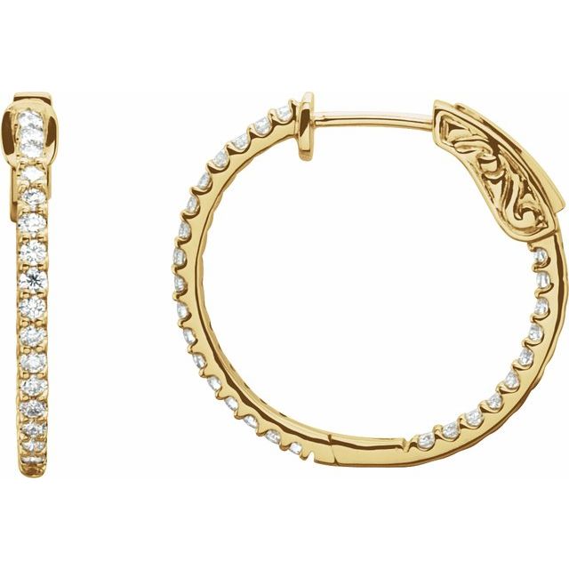 14K Yellow 3/4 CTW Natural Diamond Inside-Outside 23 mm Hinged Hoop Earrings