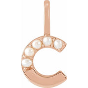 14K Rose Cultured White Freshwater Pearl Initial C Charm/Pendant