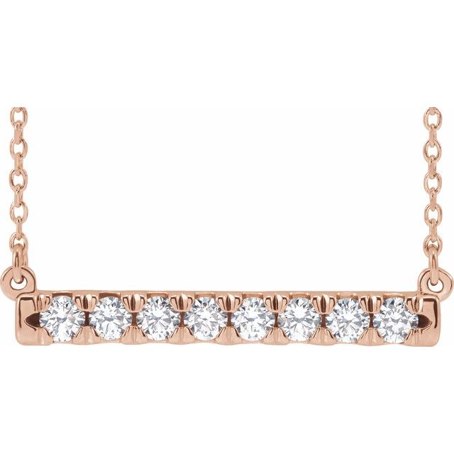 14K Rose 1/2 CTW Lab-Grown Diamond French-Set Bar 18" Necklace