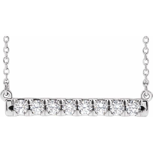 14K White 1/2 CTW Lab-Grown Diamond French-Set Bar 18" Necklace