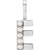 14K White Cultured White Freshwater Pearl Initial E Charm/Pendant