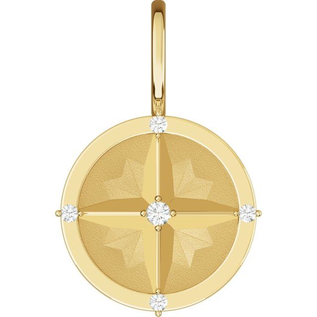 14K Yellow .03 CTW Natural Diamond Compass Charm/Pendant