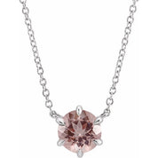 Sterling Silver Natural Pink Morganite Solitaire 18" Necklace