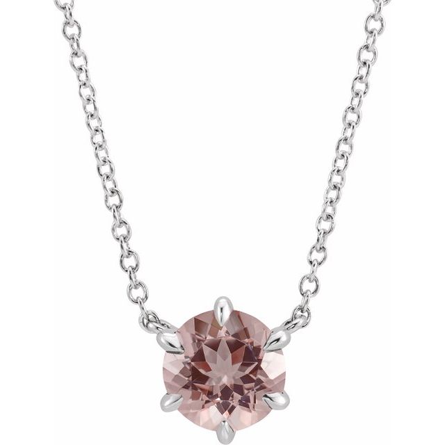 Sterling Silver Natural Pink Morganite Solitaire 18" Necklace