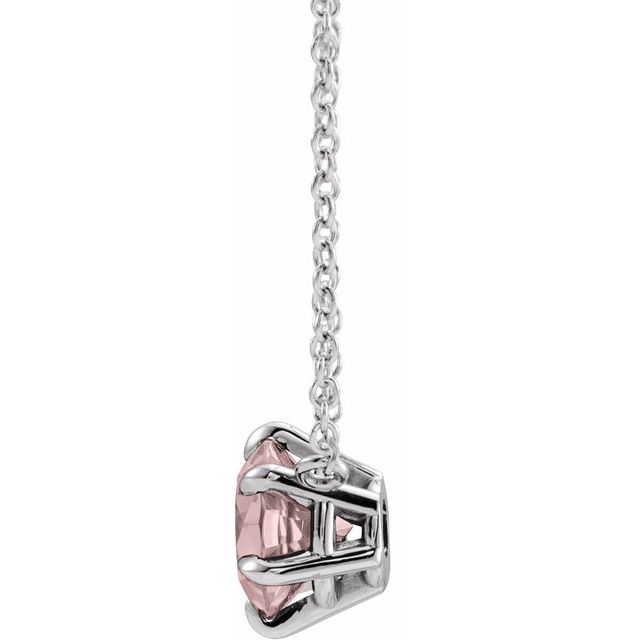 Sterling Silver Natural Pink Morganite Solitaire 18" Necklace