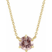 14K Yellow Natural Pink Morganite Solitaire 18" Necklace