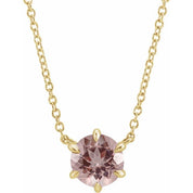14K Yellow Natural Pink Morganite Solitaire 18" Necklace