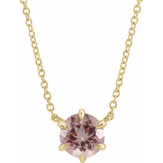 14K Yellow Natural Pink Morganite Solitaire 18" Necklace