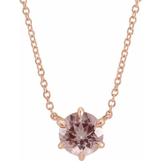 14K Rose Natural Pink Morganite Solitaire 18" Necklace