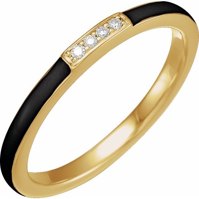 14K Gold & 0.03 Carat Natural Diamond & Enamel Stackable Ring