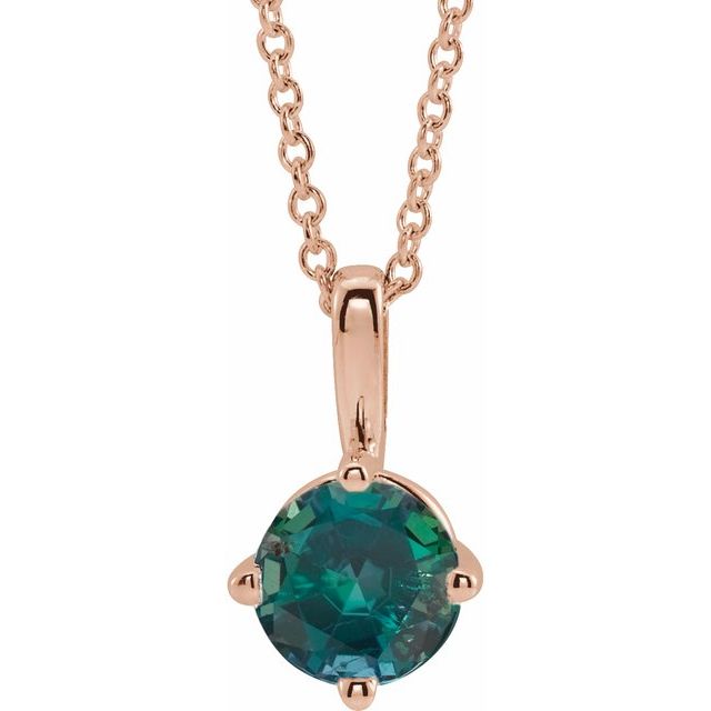 14K Rose 5 mm Lab-Grown Alexandrite Solitaire 16-18" Necklace